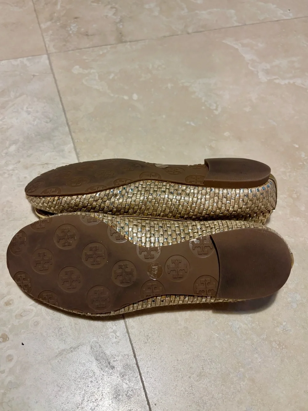 Tory Burch Reva Gold Woven Medallion Logo Leather Ballet Flats size 5